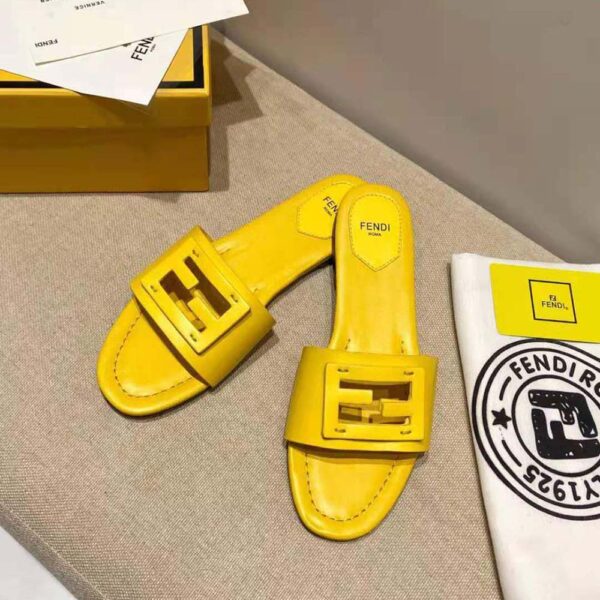 Fendi Women Signature Yellow Leather Slides in 0.4 inches Heel Height (5)