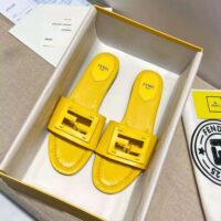 Fendi Women Signature Yellow Leather Slides in 0.4 inches Heel Height (1)