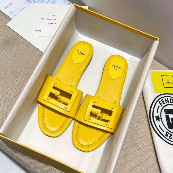 Fendi Women Signature Yellow Leather Slides in 0.4 inches Heel Height (6)
