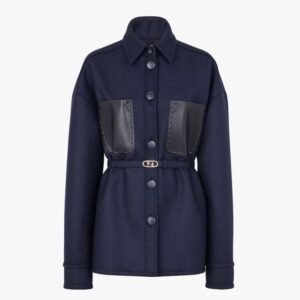 Fendi Women Single-Breasted Blue Wool Go-To Jacket