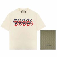 Gucci GG Men Cotton Jersey T-Shirt Beige Gucci Mirror Print Crewneck Oversize Fit (9)