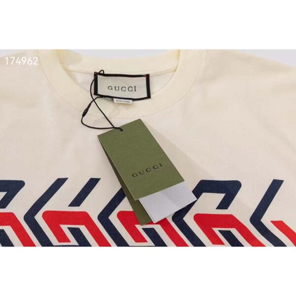 Gucci GG Men Cotton Jersey T-Shirt Beige Gucci Mirror Print Crewneck Oversize Fit (4)