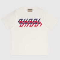 Gucci GG Men Cotton Jersey T-Shirt Beige Gucci Mirror Print Crewneck Oversize Fit (9)