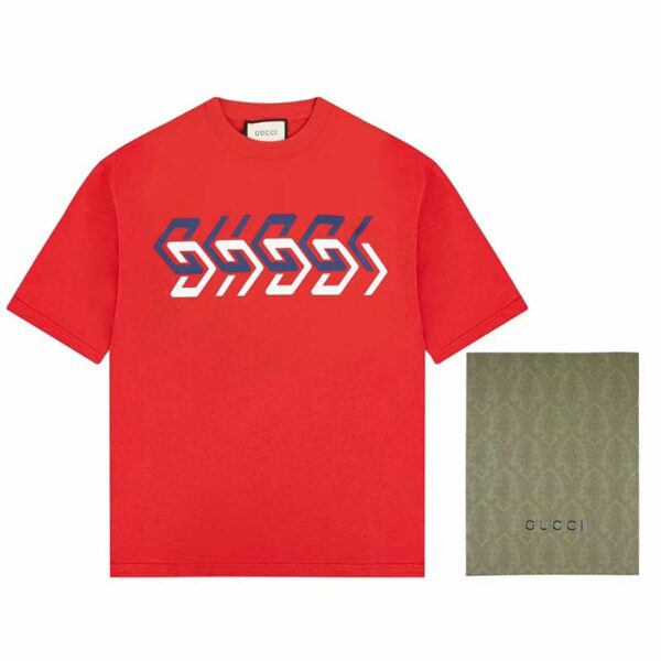 Gucci GG Men Cotton Jersey T-Shirt Red Gucci Mirror Print Crewneck Oversize Fit (1)
