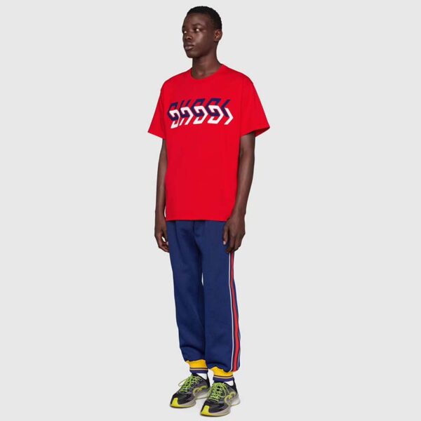 Gucci GG Men Cotton Jersey T-Shirt Red Gucci Mirror Print Crewneck Oversize Fit (12)