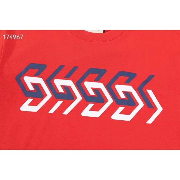 Gucci GG Men Cotton Jersey T-Shirt Red Gucci Mirror Print Crewneck Oversize Fit (2)