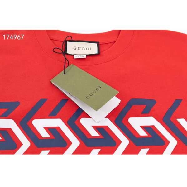 Gucci GG Men Cotton Jersey T-Shirt Red Gucci Mirror Print Crewneck Oversize Fit (3)