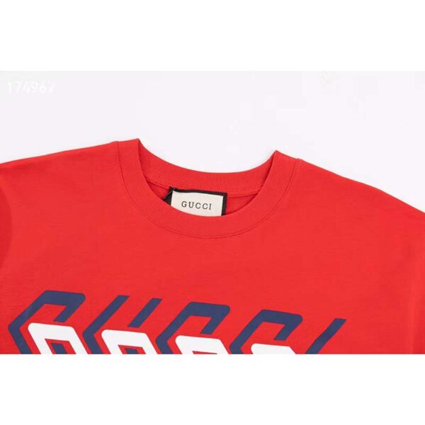 Gucci GG Men Cotton Jersey T-Shirt Red Gucci Mirror Print Crewneck Oversize Fit (5)