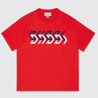 Gucci GG Men Cotton Jersey T-Shirt Red Gucci Mirror Print Crewneck Oversize Fit (9)