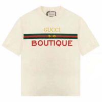 Gucci GG Men Gucci Boutique Print Oversize T-Shirt White Cotton Jersey Crewneck (2)