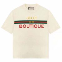 Gucci GG Men Gucci Boutique Print Oversize T-Shirt White Cotton Jersey Crewneck