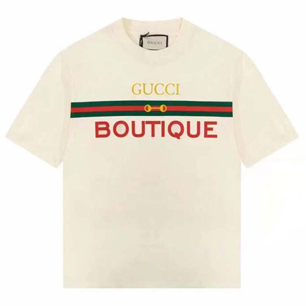 Gucci GG Men Gucci Boutique Print Oversize T-Shirt White Cotton Jersey Crewneck (2)