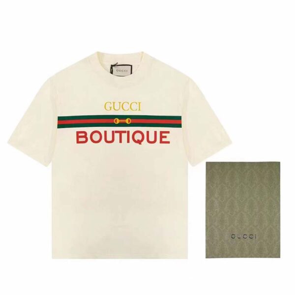 Gucci GG Men Gucci Boutique Print Oversize T-Shirt White Cotton Jersey Crewneck (2)