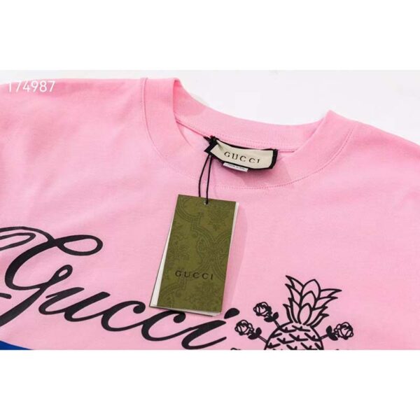 Gucci GG Men Gucci Pineapple Cotton T-Shirt Pink Jersey Crewneck Oversize Fit (1)