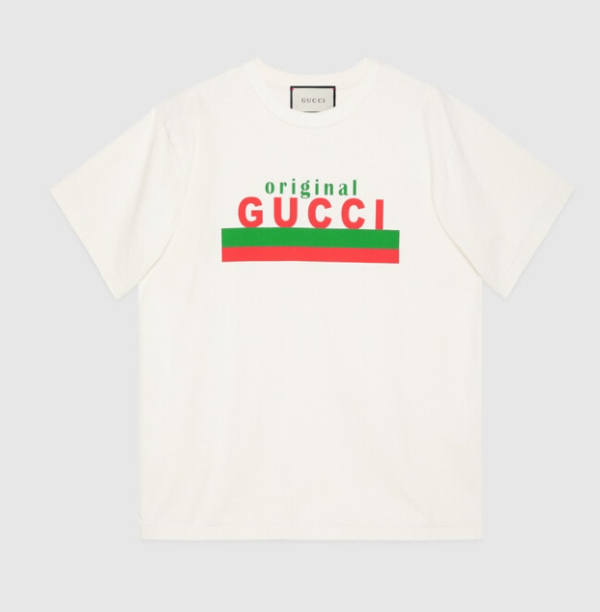 Gucci GG Men Original Gucci Print oversize T-Shirt White Cotton Jersey Crewneck Oversize Fit (1)