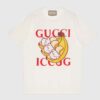 Gucci GG Women Bananya Cat Cotton T-Shirt White Cotton Jersey Crewneck Oversize Fit