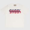 Gucci GG Women Cotton Jersey T-Shirt Beige Gucci Mirror Print Crewneck Oversize Fit