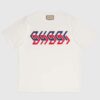 Gucci GG Women Cotton Jersey T-Shirt Beige Gucci Mirror Print Crewneck Oversize Fit