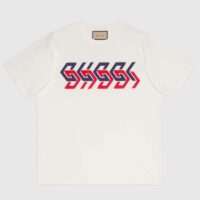 Gucci GG Women Cotton Jersey T-Shirt Beige Gucci Mirror Print Crewneck Oversize Fit (9)
