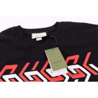 Gucci GG Women Cotton Jersey T-Shirt Black Gucci Mirror Print Crewneck Oversize Fit (6)