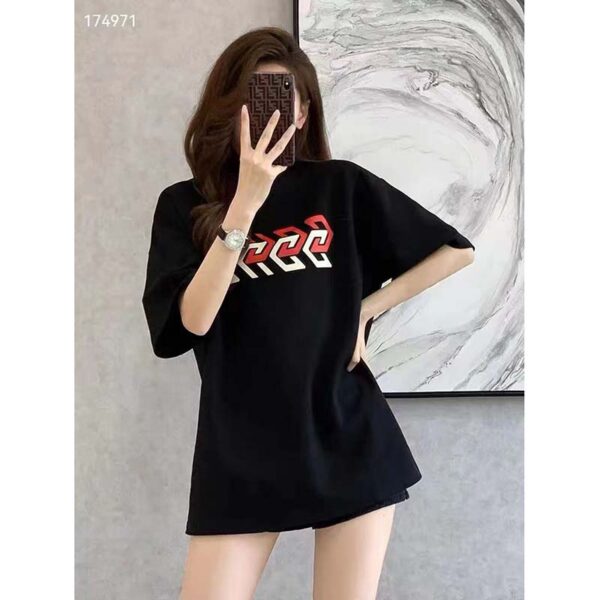 Gucci GG Women Cotton Jersey T-Shirt Black Gucci Mirror Print Crewneck Oversize Fit (5)