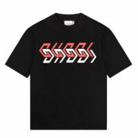 Gucci GG Women Cotton Jersey T-Shirt Black Gucci Mirror Print Crewneck Oversize Fit (6)