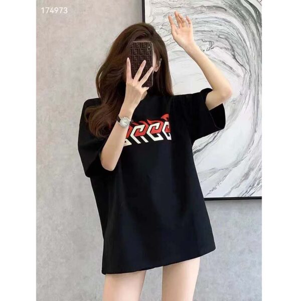 Gucci GG Women Cotton Jersey T-Shirt Black Gucci Mirror Print Crewneck Oversize Fit (8)