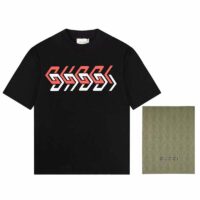 Gucci GG Women Cotton Jersey T-Shirt Black Gucci Mirror Print Crewneck Oversize Fit (6)