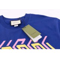 Gucci GG Women Cotton Jersey T-Shirt Blue Gucci Mirror Print Crewneck Oversize Fit (5)