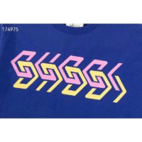 Gucci GG Women Cotton Jersey T-Shirt Blue Gucci Mirror Print Crewneck Oversize Fit (5)