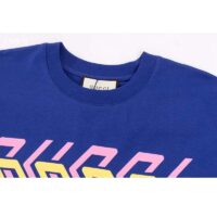 Gucci GG Men Cotton Jersey T-Shirt Blue Gucci Mirror Print Crewneck Oversize Fit (6)