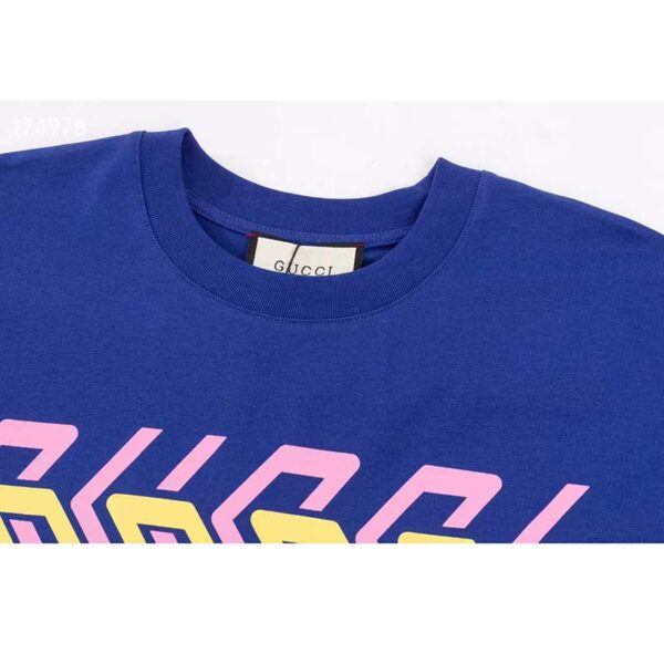 Gucci GG Women Cotton Jersey T-Shirt Blue Gucci Mirror Print Crewneck Oversize Fit (8)