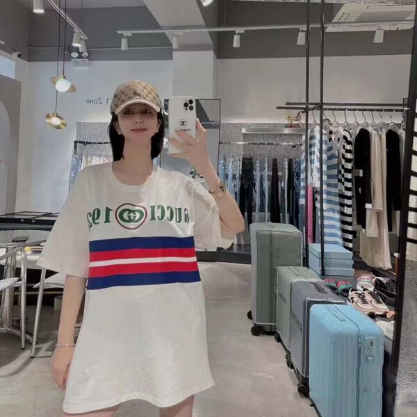 Gucci GG Women Cotton T-Shirt White Cotton Jersey Crewneck Oversize (1)