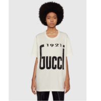 Gucci GG Women Crystal 1921 Gucci Cotton T-Shirt Crewneck Oversize Fit (5)