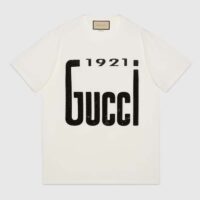 Gucci GG Women Crystal 1921 Gucci Cotton T-Shirt Crewneck Oversize Fit (5)