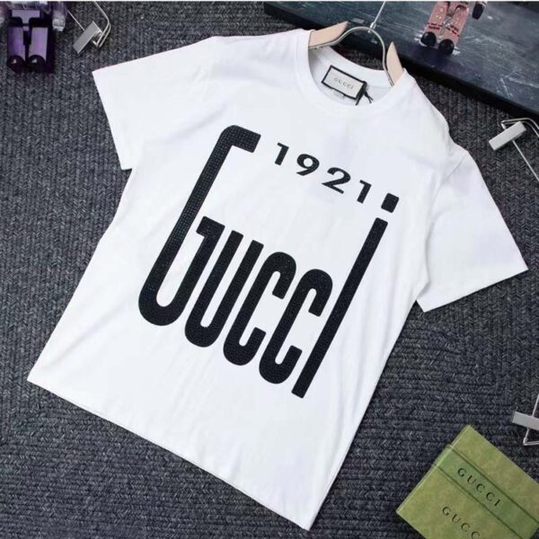 Gucci GG Women Crystal 1921 Gucci Cotton T-Shirt Crewneck Oversize Fit (7)