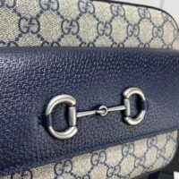Gucci GG Women Horsebit 1955 Small Bag Beige Blue GG Supreme Canvas (9)