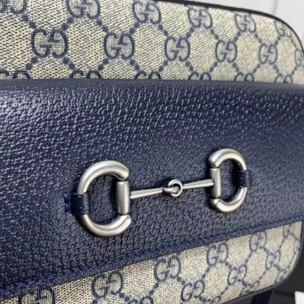 Gucci GG Women Horsebit 1955 Small Bag Beige Blue GG Supreme Canvas (1)