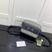 Gucci GG Women Horsebit 1955 Small Bag Beige Blue GG Supreme Canvas (9)