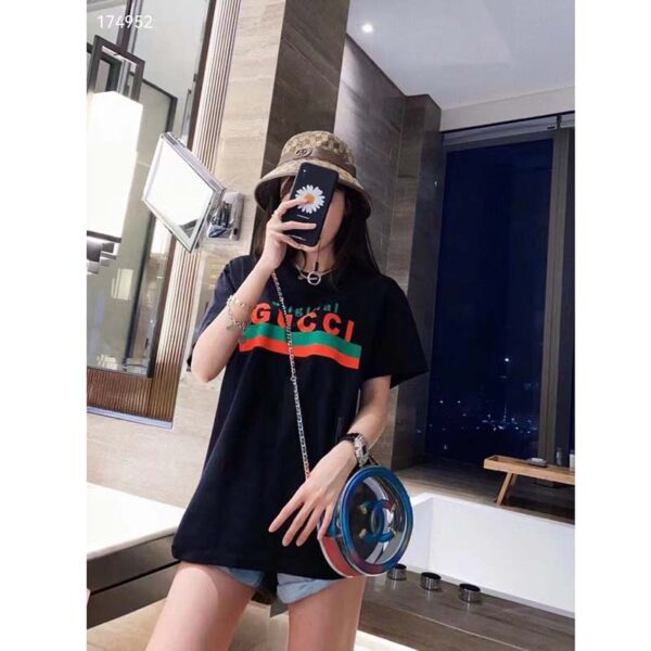 Gucci GG Women Original Gucci Print Oversize T-Shirt Black Cotton Jersey Crewneck