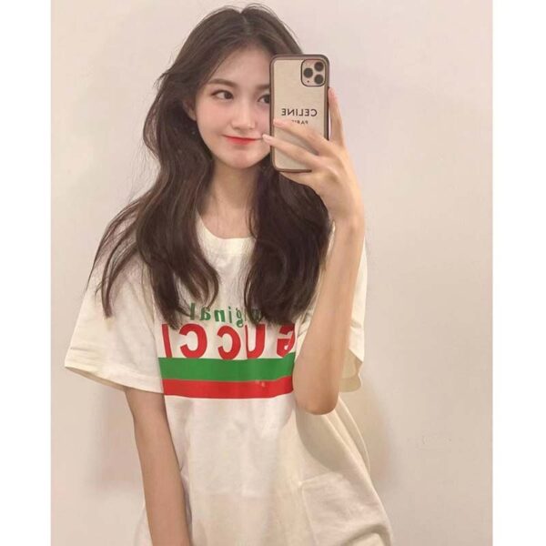 Gucci GG Women Original Gucci Print Oversize T-Shirt White Cotton Jersey Crewneck (10)