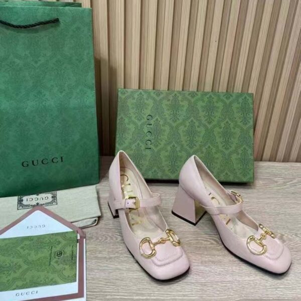 Gucci GG Women’s Mid-Heel Pump With Horsebit Light Pink Leather (2)