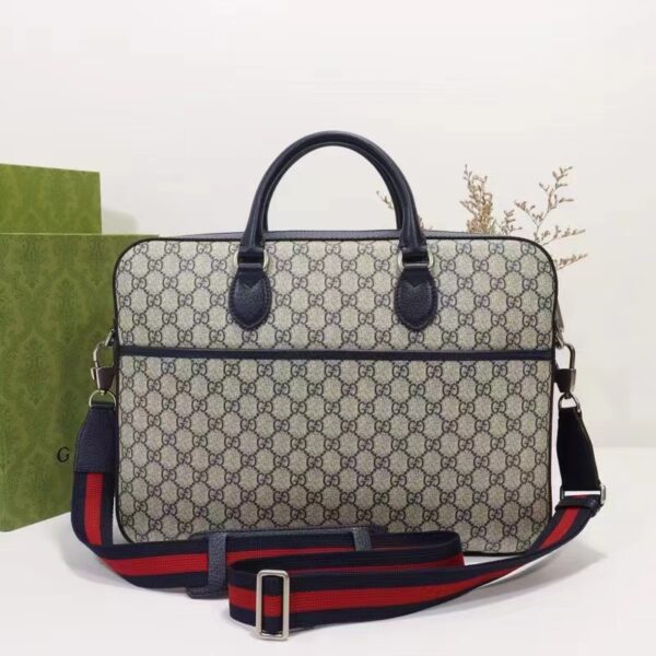 Gucci Unisex Business Case Interlocking G Blue Beige GG Supreme Canvas (3)
