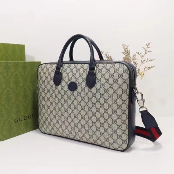 Gucci Unisex Business Case Interlocking G Blue Beige GG Supreme Canvas (6)