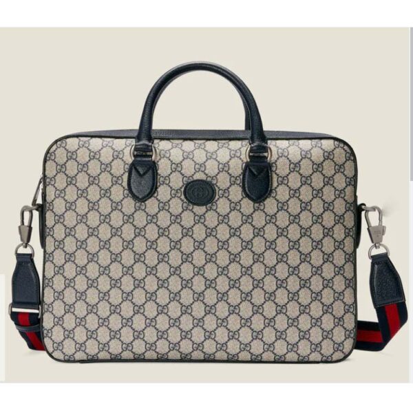 Gucci Unisex Business Case Interlocking G Blue Beige GG Supreme Canvas (9)