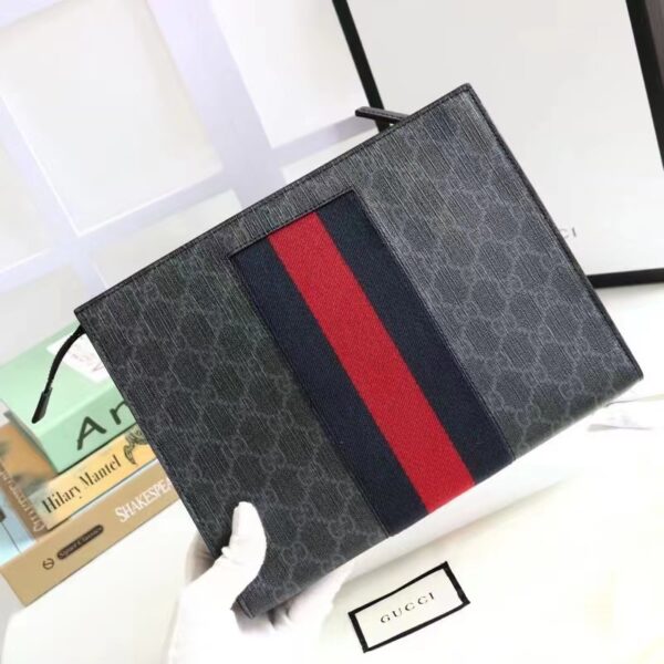 Gucci Unisex GG Black Pouch Black Grey GG Supreme Canvas Blue Red Web (1)