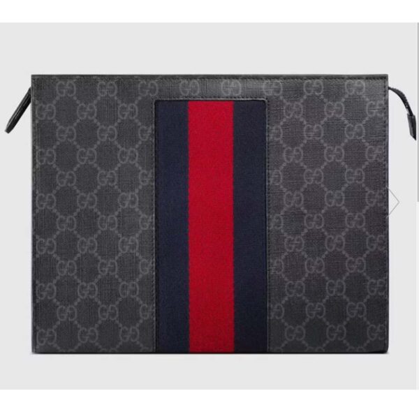 Gucci Unisex GG Black Pouch Black Grey GG Supreme Canvas Blue Red Web (10)