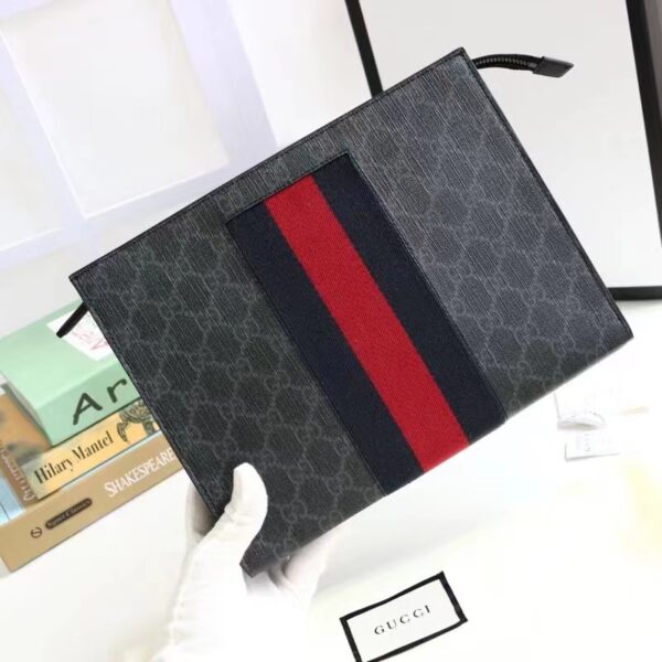 Gucci Unisex GG Black Pouch Black Grey GG Supreme Canvas Blue Red Web (5)