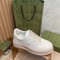 Gucci Unisex GG Embossed Sneaker White Leather Smooth Leather Lace Up Flat (3)