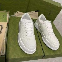 Gucci Unisex GG Embossed Sneaker White Smooth Leather Lace Up Flat (9)